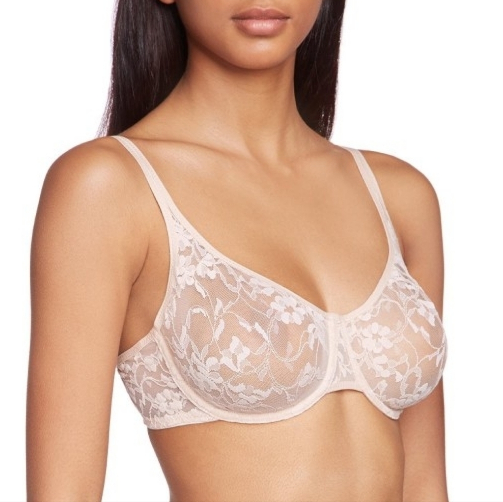 DKNY Cream/Tan Sheer Stretch Lace Cup Unlined Underwire Bra Size 32D